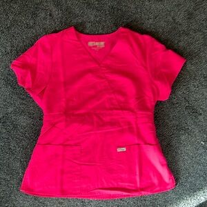 Hot Pink Large Grey's Anatomy Women's 3-Pocket Modern Fit Mock Wrap Scrub Top